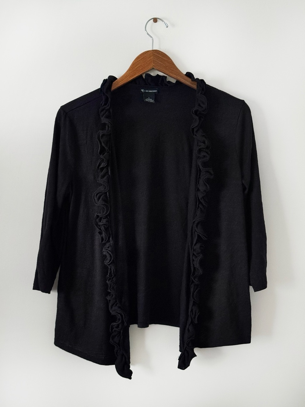 New Directions Black Ruffle Open Front Cardigan Y2K Style - Size L